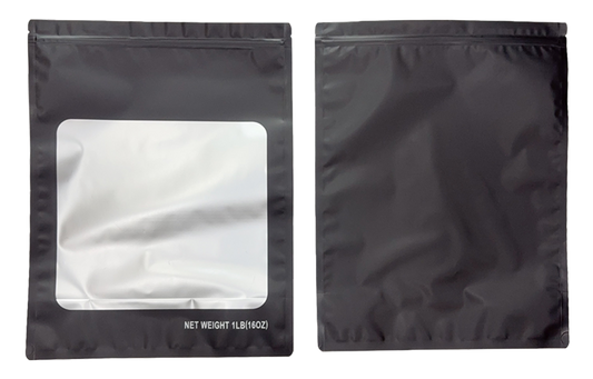 Solid Color Zip-Seal Foil Pouches (12"x16") Square Window - Black (25 Count)