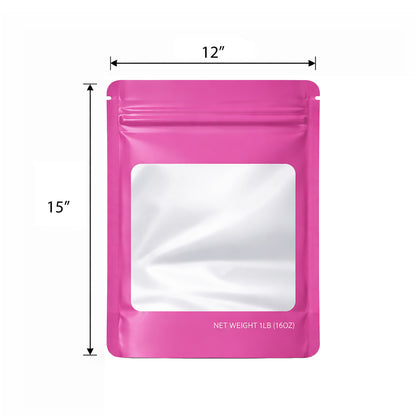 25 Pack – 1lb Solid Color Mylar Bags with Square Window - Pink