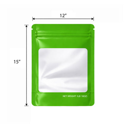 25 Pack – 1lb Solid Color Mylar Bags with Square Window - Green