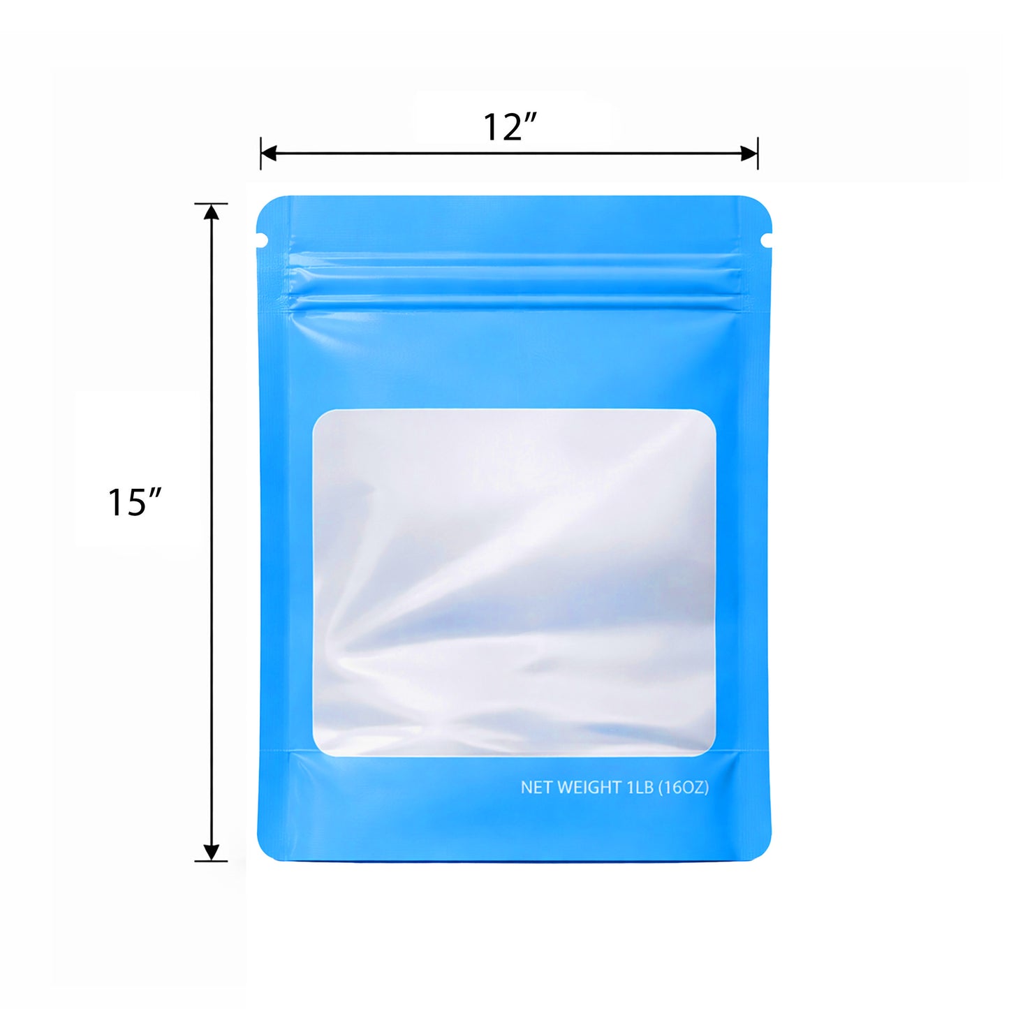 25 Pack – 1lb Solid Color Mylar Bags with Square Window - Light Blue