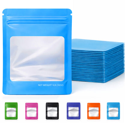 25 Pack – 1lb Solid Color Mylar Bags with Square Window - Light Blue