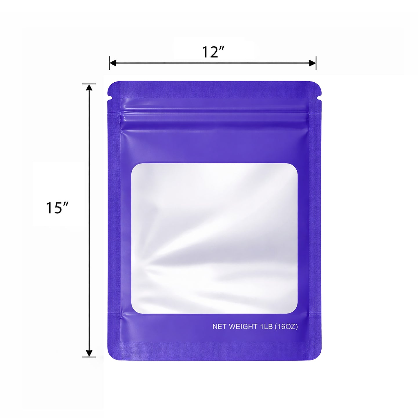 25 Pack – 1lb Solid Color Mylar Bags with Square Window - Purple