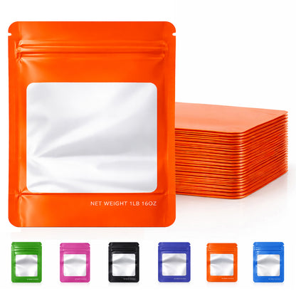 25 Pack – 1lb Solid Color Mylar Bags with Square Window - Orange