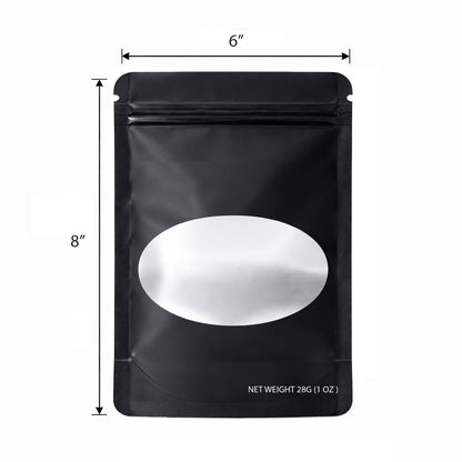 50 Pack – 28g Solid Color Mylar Bags with Oval Window - Black