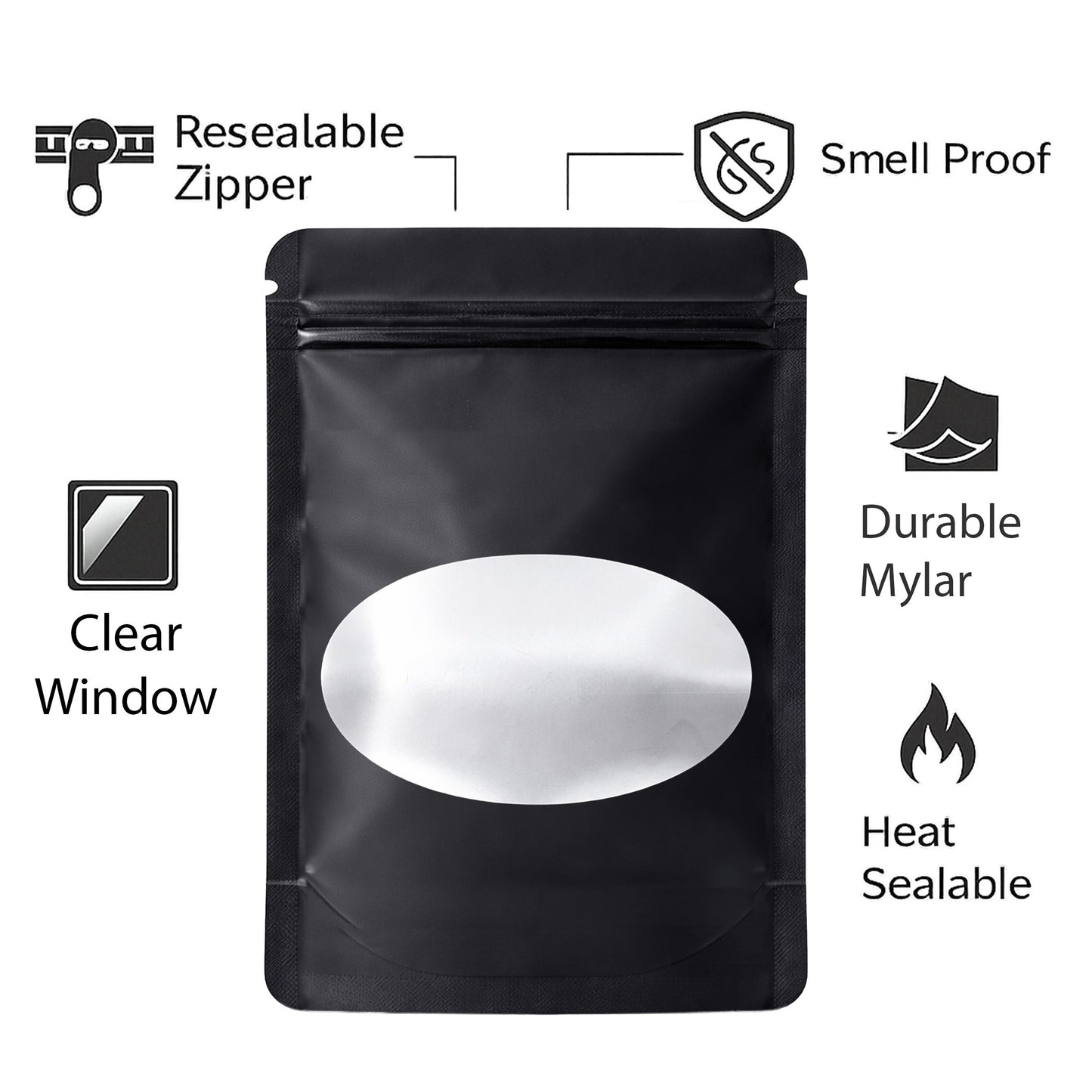 50 Pack - Large Solid Color Zip-Seal Foil Pouches (6"x8") Oval Style Selection