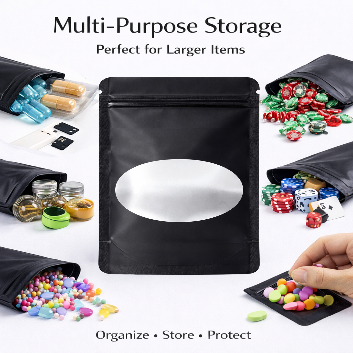 50 Pack - Large Solid Color Zip-Seal Foil Pouches (6"x8") Oval Style Selection