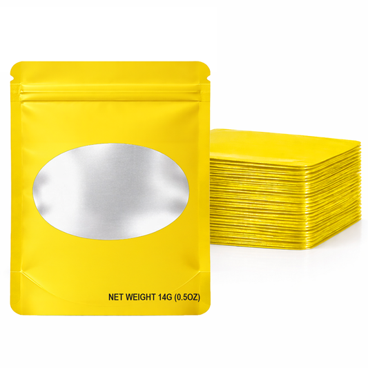 Solid Color Zip-Seal Foil Pouches (4.75"x8") Oval Window - Yellow