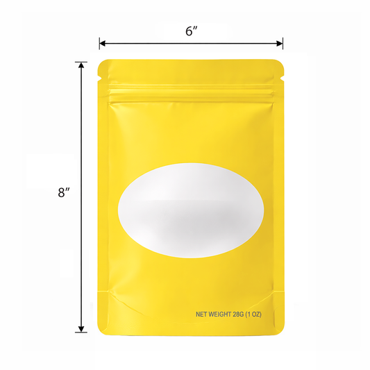 Solid Color Zip-Seal Foil Pouches (4.75"x8") Oval Window - Yellow