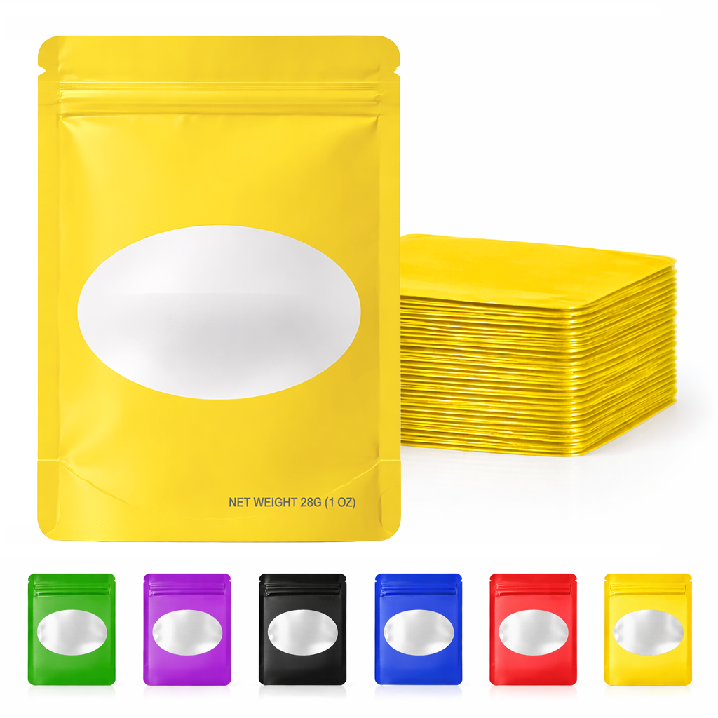 Solid Color Zip-Seal Foil Pouches (4.75"x8") Oval Window - Yellow