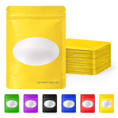 Solid Color Zip-Seal Foil Pouches (4.75"x8") Oval Window - Yellow