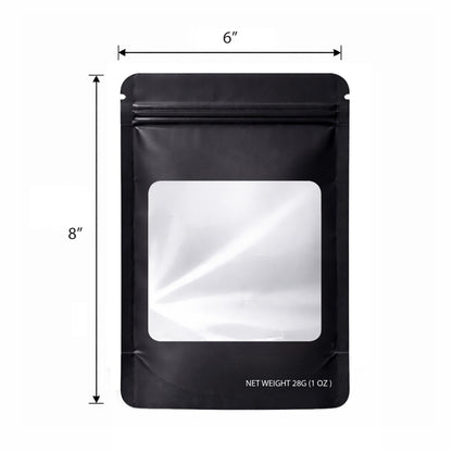 50 Pack – 28g Solid Color Mylar Bags with Square Window - Black