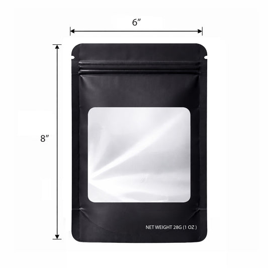 50 Pack – 28g Solid Color Mylar Bags with Square Window - Black