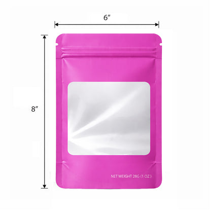 50 Pack – 28g Solid Color Mylar Bags with Square Window - Pink