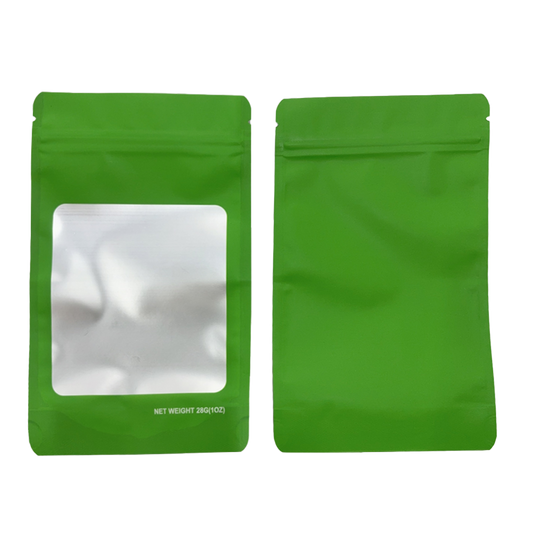 28g Solid Color Window Mylar Storage Bag - Green (50 Count)
