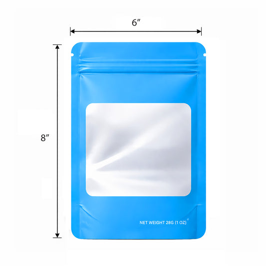 50 Pack – 28g Solid Color Mylar Bags with Square Window - Light Blue