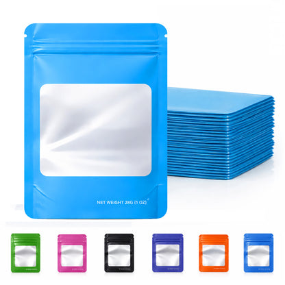 50 Pack – 28g Solid Color Mylar Bags with Square Window - Light Blue