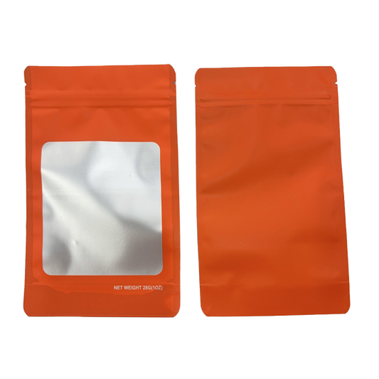 28g Solid Color Window Mylar Storage Bag - Orange (50 Count)