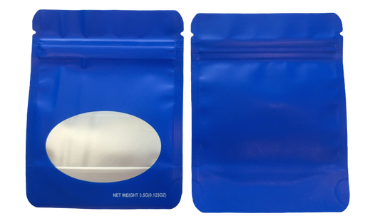 Mylar bag 3.5g, herb Mylar Bags, Where to buy mylar bags, Custom mylar bags near me, Mylar Bags Wholesale. Blue transparent packaging with a white bar of soap inside on a white background