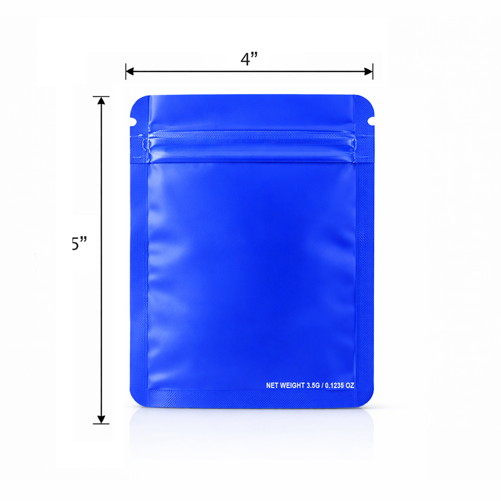 50 Pack – 3.5g Solid Color Mylar Bags with Oval Window - Blue