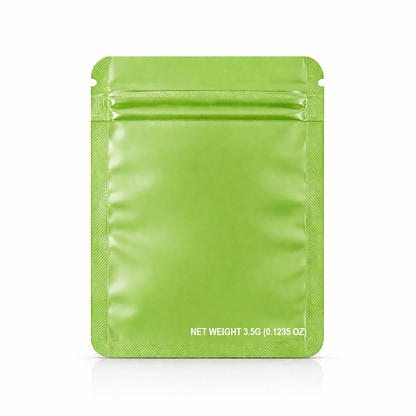 50 Pack – 3.5g Solid Color Mylar Bags with Oval Window - Green