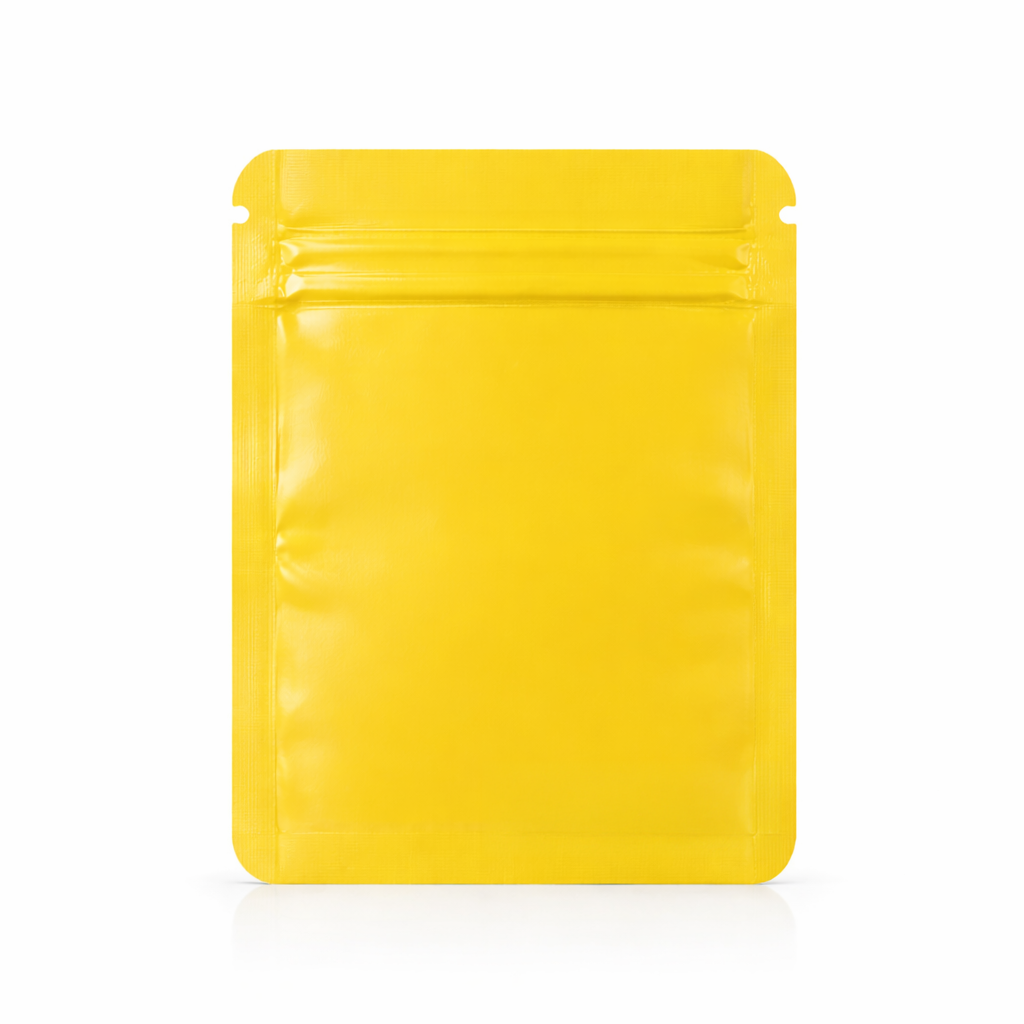 50 Pack – 3.5g Solid Color Mylar Bags with Oval Window - Yellow