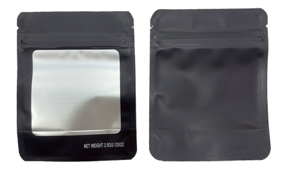 3.5g Solid Color Window Mylar Storage Bag - Black (50 Count)