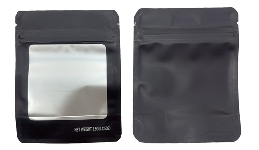 Solid Color Zip-Seal Foil Pouches (3"x4.5") Square Window - Black (50 Count)