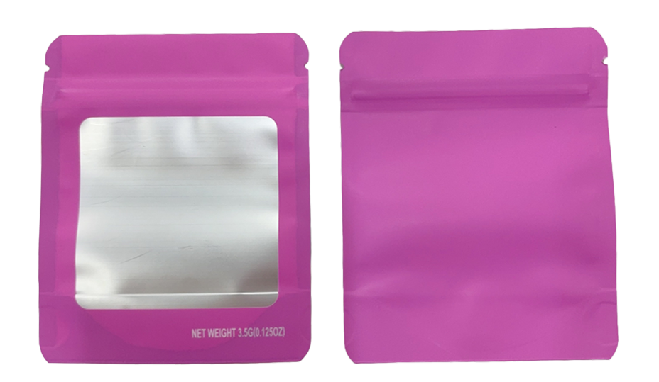 3.5g Solid Color Window Mylar Storage Bag - Pink (50 Count)