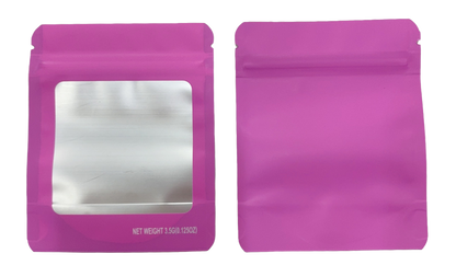3.5g Solid Color Window Mylar Storage Bag - Pink (50 Count)