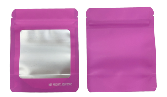 3.5g Solid Color Window Mylar Storage Bag - Pink (50 Count)