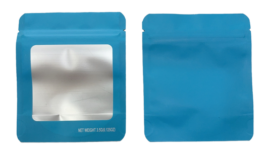 3.5g Solid Color Window Mylar Storage Bag - Light Blue (50 Count)