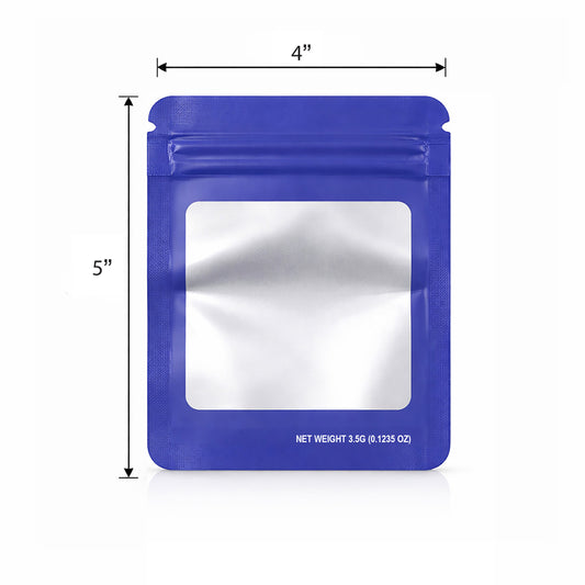 50 Pack – 3.5g Solid Color Mylar Bags with Square Window - Purple
