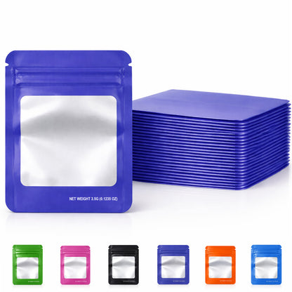 50 Pack – 3.5g Solid Color Mylar Bags with Square Window - Purple