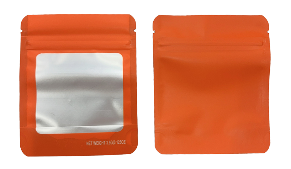 3.5g Solid Color Window Mylar Storage Bag - Orange (50 Count)