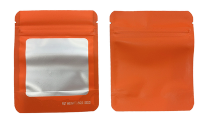 3.5g Solid Color Window Mylar Storage Bag - Orange (50 Count)