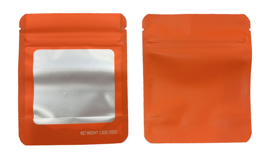 3.5g Solid Color Window Mylar Storage Bag - Orange (50 Count)