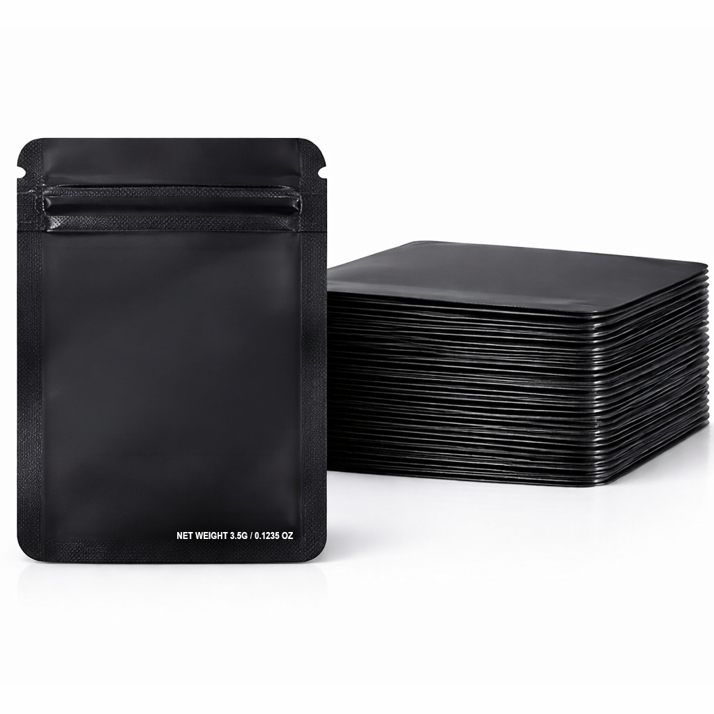 50 Pack – 3.5g Solid Color Mylar Bags Plain No Window - Metallic Black