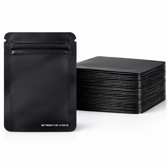 50 Pack – 3.5g Solid Color Mylar Bags Plain No Window - Metallic Black