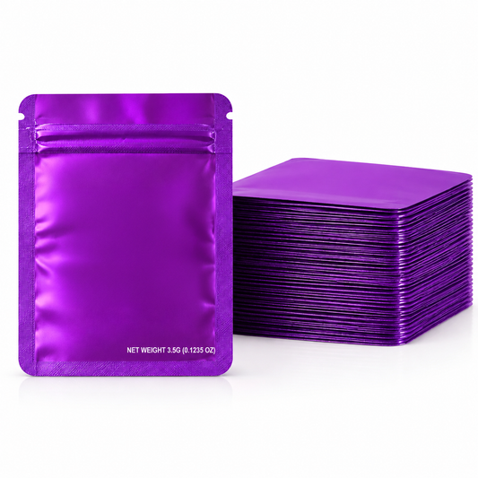 50 Pack – 3.5g Solid Color Mylar Bags Plain No Window - Metallic Purple