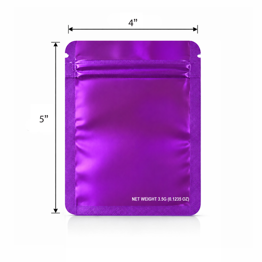 50 Pack – 3.5g Solid Color Mylar Bags Plain No Window - Metallic Purple