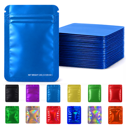 50 Pack – 3.5g Solid Color Mylar Bags Plain No Window - Metallic Blue