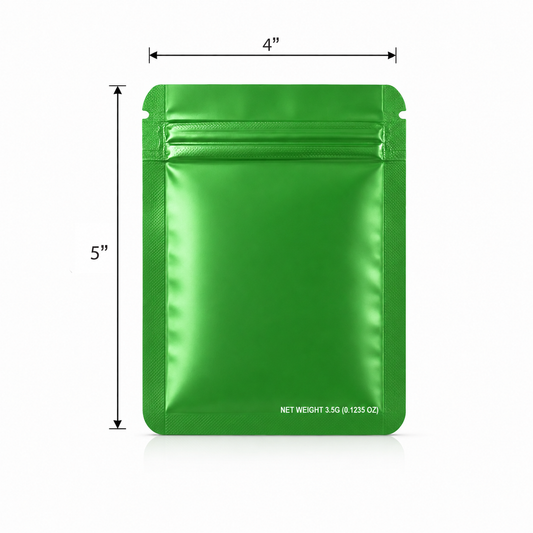 50 Pack – 3.5g Solid Color Mylar Bags Plain No Window - Metallic Forest Green