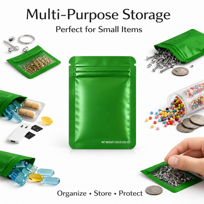 50 Pack – 3.5g Solid Color Mylar Bags Plain No Window - Metallic Forest Green