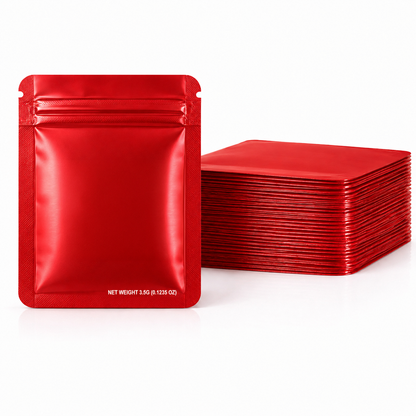 50 Pack – 3.5g Solid Color Mylar Bags Plain No Window - Metallic Red