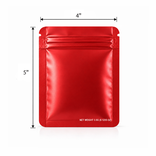 50 Pack – 3.5g Solid Color Mylar Bags Plain No Window - Metallic Red