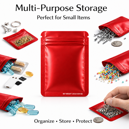 50 Pack – 3.5g Solid Color Mylar Bags Plain No Window - Metallic Red