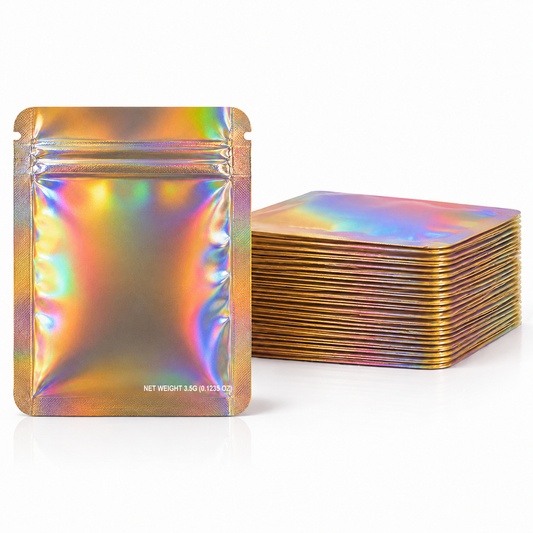 50 Pack – 3.5g Solid Color Mylar Bags Plain No Window - Metallic Holographic