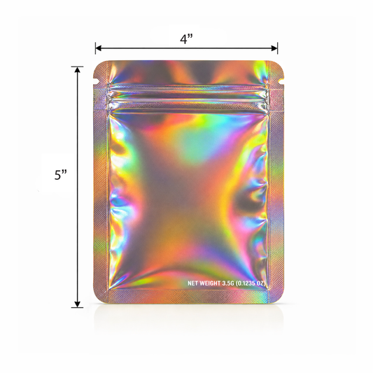 50 Pack – 3.5g Solid Color Mylar Bags Plain No Window - Metallic Holographic
