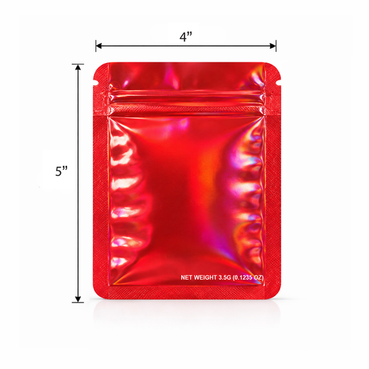 50 Pack – 3.5g Solid Color Mylar Bags Plain No Window - Metallic Hot Red