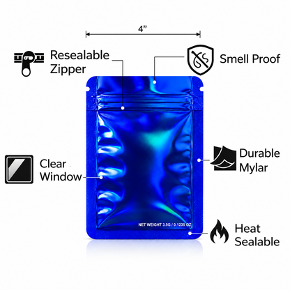50 Pack – 3.5g Solid Color Mylar Bags Plain No Window - Metallic Royal Blue